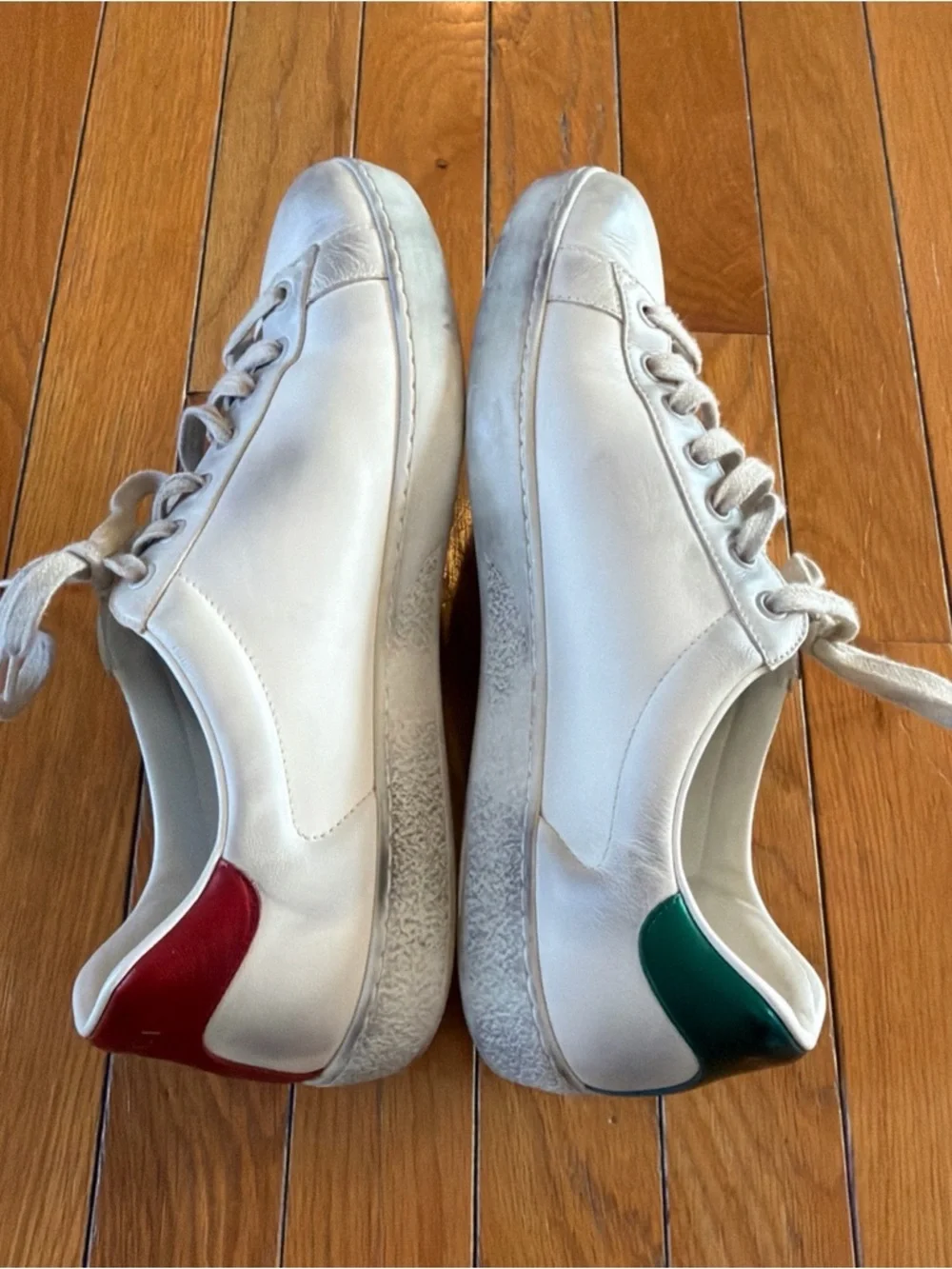 Authentic Gucci Ace Blade Logo Distressed Sneakers Tennis Shoes White Mens US 9